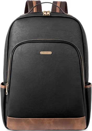 Vista 7 de CLUCI Mochila de cuero para mujer de 15.6 pulgadas, mochila para computadora portátil, mochila para viajes, avión, mochila casual, color beige
