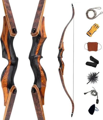 Vista 6 de Deerseeker Archery 60"/62" Takedown Recurve Bow Set with Flemish String Woodgrain Limbs Right Hand & Left Hand Traditional Wooden Bow for Adults &