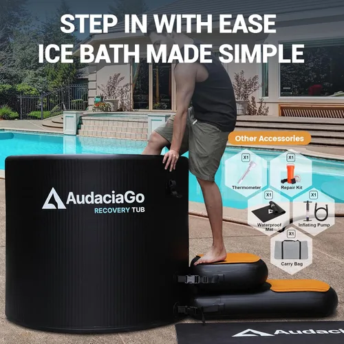 Vista 5 de XXL - Bañera de hielo para atletas, compatible con enfriadores de agua, bañera inflable de inmersión en frío de 186 galones con tapa aislada
