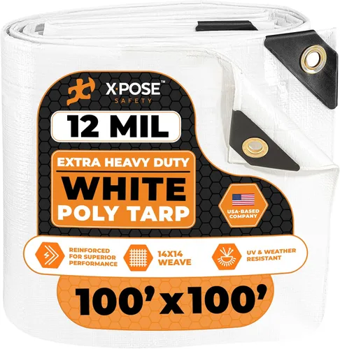 Vista 144 de Xpose Safety Lona protectora de polietileno plateado resistente de 5 x 7 pies - Funda protectora multiusos - Duradera, resistente al agua