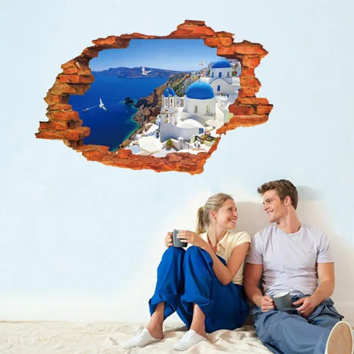 Vista 7 de Adhesivo de pared extraíble para ventana 3D, diseño de playa, decoración mural para el hogar, dormitorio, dormitorio