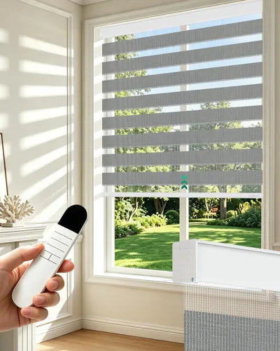 Vista 11 de Allesin Persianas motorizadas de cebra con mando a distancia, persianas eléctricas de doble capa para luz, persianas inteligentes inalámbricas