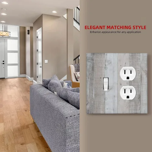 Vista 7 de Placa Decorativa para Interruptor de Luz con Veta de Madera Grizzly Cubiertas Decorativas de 2 Posiciones 1 Conmutador 1 Dúplex Placa de Pared