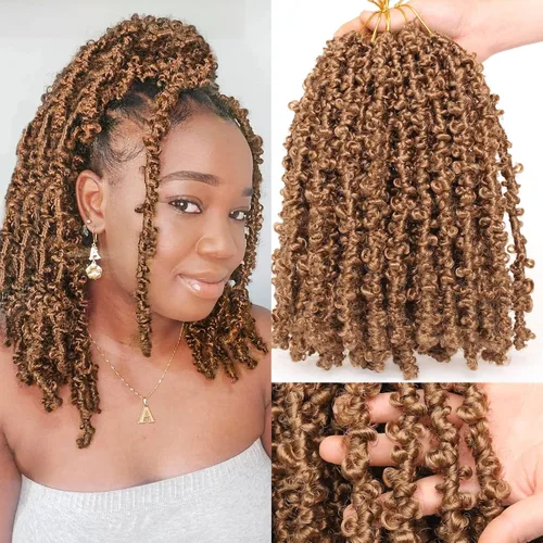 Vista 31 de Leeven Cabello de ganchillo de 12 pulgadas de color marrón mariposa 30#