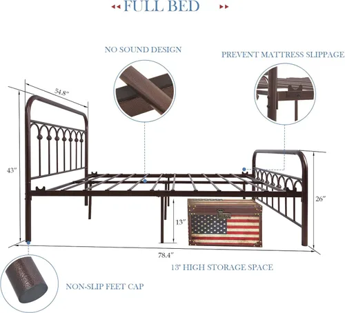 Vista 2 de Marco de cama, somier metálico y resistente, estilo clásico con cabecero 8013G4 80104 6608 6609