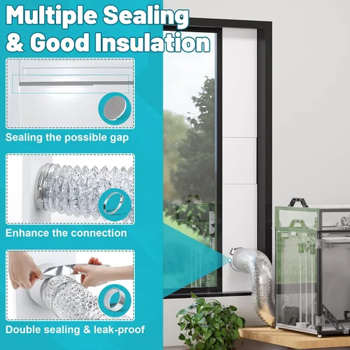 Vista 7 de Kit de ventilación de ventana, puerto de ventilación universal para conductos de 3 y 4 pulgadas, kit de sellado de ventana ajustable con cubierta