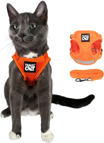 Vista 13 de Juego de arnés y correa de viaje para gato - Arnés de ajuste ajustable y correa reflectante - Chaleco cómodo para caminar para gatito para caminar