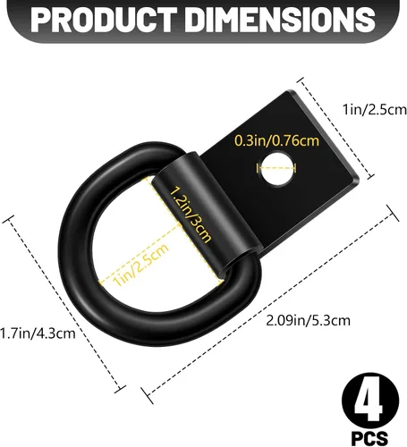 Vista 2 de garini Anclajes de amarre de anillo en D negro, 4 anillos en D resistentes con tornillos