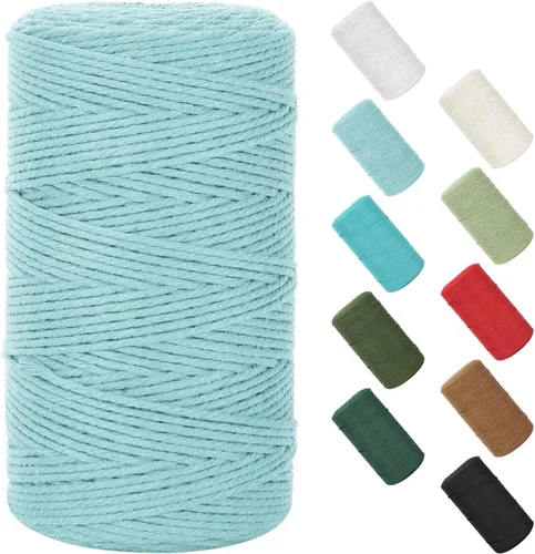 Vista 134 de Cuerda de macramé de 0.079 in x 220 yardas (656 pies), cuerda de algodón natural para colgar en la pared, ganchos de plantas, manualidades Verde