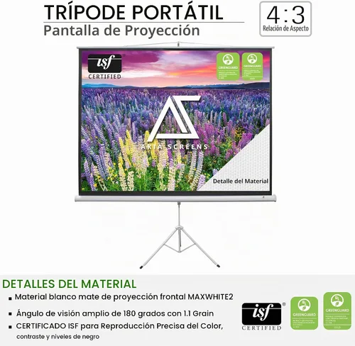 Vista 2 de Akia Screens Pantalla de proyector de 100 pulgadas con soporte, 4:3 HD, pantalla portátil de trípode, 1.1 ganancia, sin arrugas