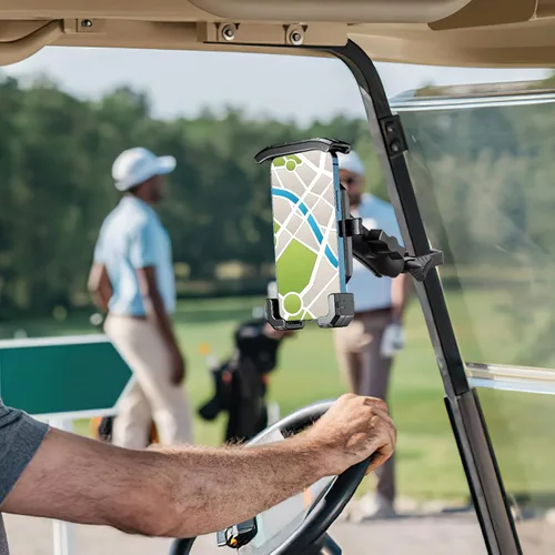 Vista 7 de Roykaw Soporte de teléfono para carrito de golf compatible con EZGO/Club Car/Yamaha, liberación rápida y bloqueo de un solo toque/selección y lugar