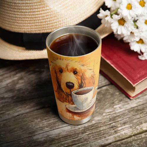 Vista 4 de Regalos de Golden Retriever de 20 onzas para los amantes de los perros, regalos de café para los amantes del café, fresco, divertido, lindo vaso