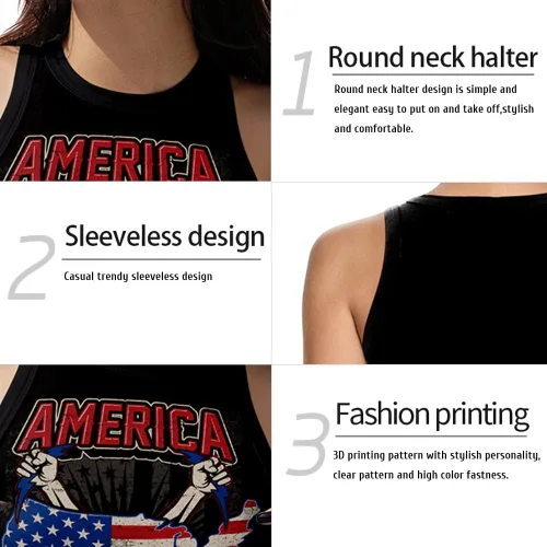 Vista 6 de Eciodci Camiseta corta con la bandera estadounidense para mujer, patriótica del 4 de julio, suave, de verano, sin mangas, con bandera de Estados