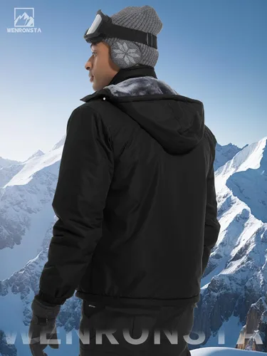 Vista 2 de WENRONSTA Chaqueta de esquí para hombre, abrigo de invierno, cálido, impermeable, rompevientos, montaña, snowboard, con capucha, senderismo, traval