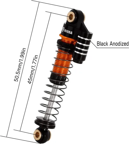 Vista 2 de INJORA Amortiguador de aceite de amortiguador de choque tele roscado de aluminio de 1.772 in para 1/24 RC Crawler FMS FCX24 Actualización (Oro)
