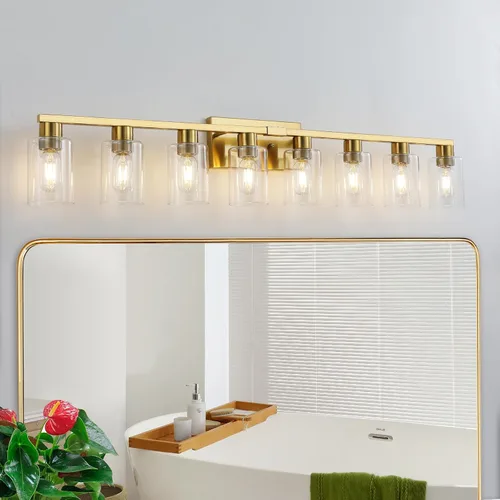 Vista 16 de Lámpara de tocador de baño de 4 luces, lámparas de baño negro mate con pantalla de vidrio transparente, 4 luces de tocador, accesorios