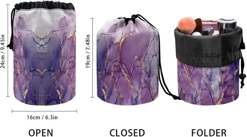 Vista 4 de COEQINE Bolsas de maquillaje con cordón, bolsas de gran capacidad para mujeres, bolsas de aseo femeninas para viajes y trabajo, Púrpura
