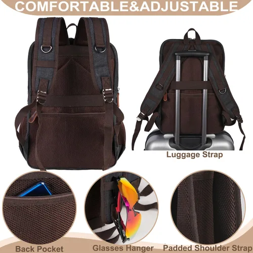 Vista 5 de CROCOD Mochila de lona para laptop de 15.6 pulgadas, mochila de viaje vintage para hombres y mujeres, bolsa de computadora para trabajo, negocios