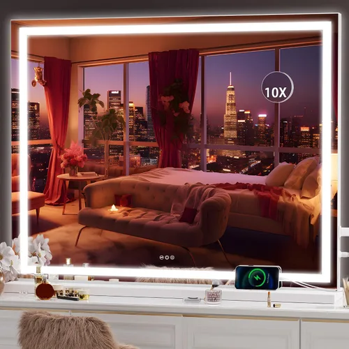 Vista 20 de Hasipu Espejo de tocador con luces, espejo LED de maquillaje de 31.5 x 22 pulgadas, espejo de maquillaje iluminado con 3 modos regulables, espejo