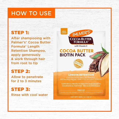Vista 4 de Palmer's - Manteca de cacao y biotina con retención de longitud para el crecimiento del cabello (2.1 onzas) Intense Strengthening Hair Treatment