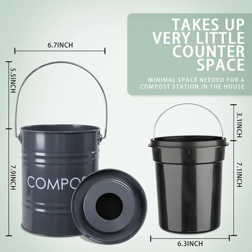 Vista 9 de Vipush Contenedor de compostaje para encimera de cocina compostador con tapa, contenedor pequeño de compost, incluye forro interior de cubo de abono