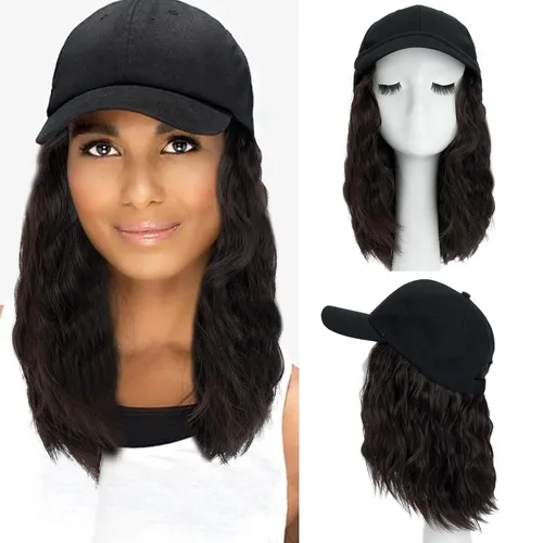 Vista 10 de S-noilite Peluca de gorra de béisbol con extensiones de cabello, 8 pulgadas, corta, rizada, ondulada, estilo Bob, peinado, ajustable, con cabello