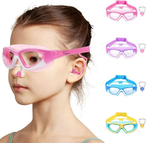 Vista 11 de Vvinca Gafas de natación para niños de 3 a 12 años, diseño mejorado 2024 con tapón para la oreja y la nariz, visión amplia, antivaho sin fugas