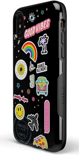 Vista 89 de Casely Funda para iPhone Xs Max Funda con estampado de festival (solo buenas vibraciones)