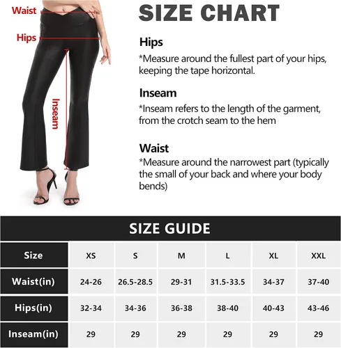 Vista 6 de HARTPOR Crossover - Leggings acampanados de piel sintética para mujer, control de abdomen, cintura alta, pantalones de cuero con bolsillos