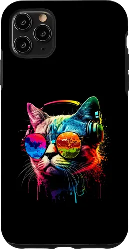 Vista 11 de Funda divertida para iPhone 15 DJ Cat con gafas de sol, auriculares y música