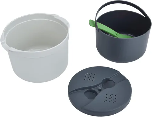 Vista 9 de Olla arrocera para microondas, vaporera para microondas, olla para pasta, 2 L, juego de arrocera para microondas, pasta, papa, verduras, quinua