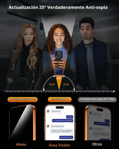 Vista 3 de Mkeke Protector de pantalla de privacidad para iPhone 17 Pro, 3 unidades, vidrio templado 9H+ [protección contra caídas de grado militar de 16 pies]