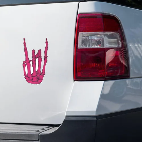 Vista 2 de Rock On Skeleton Hand Pink Cute Bumper Sticker Decoración de automóvil, computadora portátil, botella de agua, pared, calcomanía de vinilo