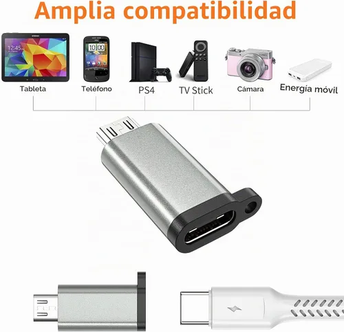 Vista 6 de Adaptador USB-C a Micro USB, paquete de 3 unidades USB tipo C hembra a micro USB macho convertidor USB C a Micro B 2.0 carga y sincronización