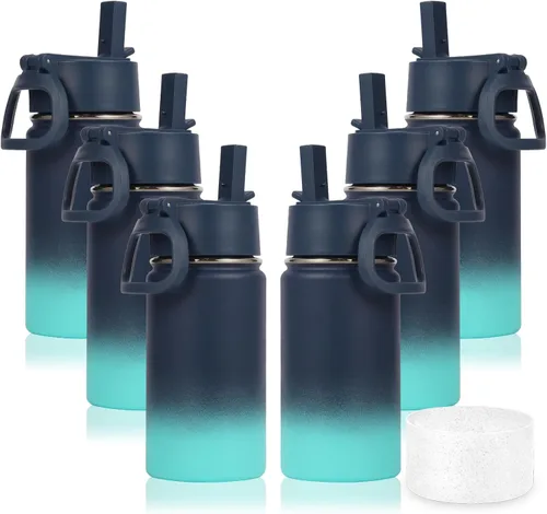 Vista 37 de Volhoply Botella de agua de acero inoxidable aislada de 14 onzas con tapa de pajita y funda de silicona, sin BPA, fácil de usar para niños y niñas