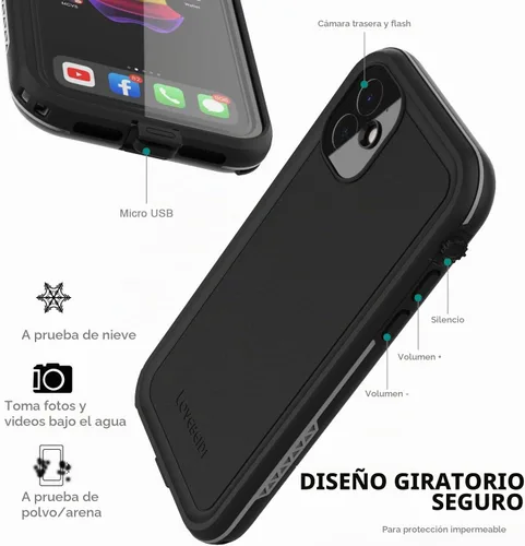 Vista 3 de funda impermeable para IPhone de 6.1 con protector de pantalla sub-acuático a prueba de golpes, cuerpo completo a prueba de polvo, funda resistente
