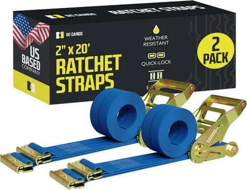 Vista 22 de Correas de Trinquete E Track para Sujeción de Carga, (Paquete de 2) 2 x 7 Correas de Trinquete Azules de Servicio Pesado, Correa de Trinquete
