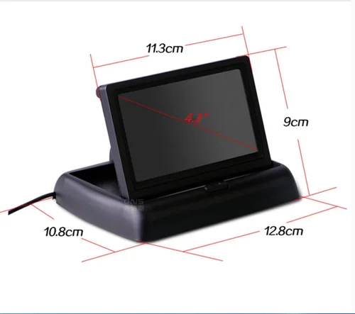 Vista 2 de Monitor de visión trasera universal plegable de 4.3 pulgadas con 2 canales RCA, entrada de 12-24 V, pantalla de respaldo automático para camión