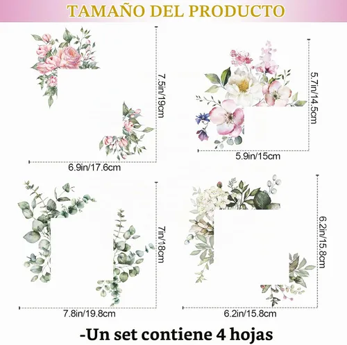 Vista 2 de 4 calcomanías extraíbles para interruptor de flores, plantas frescas, peonía, hoja de rosa, decoración de enchufe, cubierta de interruptor de luz