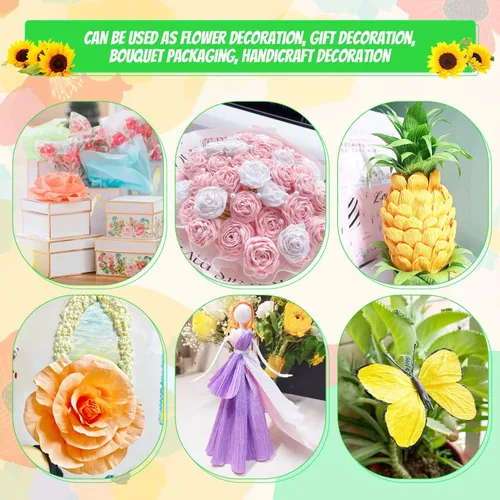 Vista 5 de Papel crepé, 6 rollos de serpentinas de papel crepé de 10 pulgadas x 8 pies, arreglos florales artificiales, kits de fabricación de flores, cinta