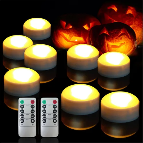 Vista 11 de Farol de calabaza LED de Halloween con control remoto y temporizador, vela eléctrica parpadeante de plástico realista brillante sin llama