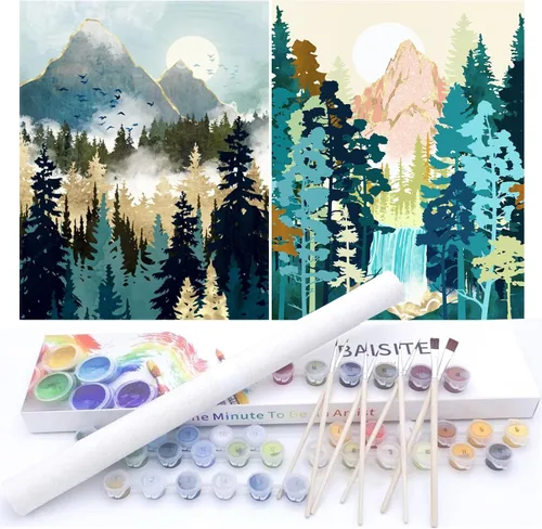 Vista 62 de BAISITE 0304 - Kit de pintura por números para adultos principiantes; paquete de 2 lienzos de 8 pulgadas de ancho x 12 pulgadas de largo; caja