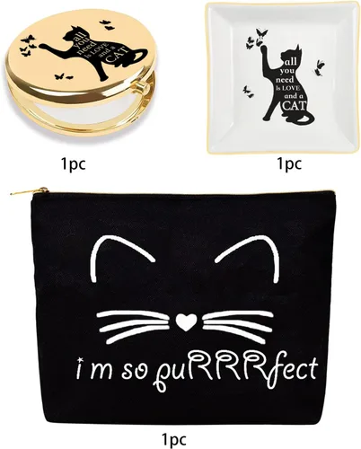 Vista 7 de Regalos para los amantes de los gatos, bolsa de maquillaje con cremallera de gato negro y organizador de neceser de viaje, Regalos decorados