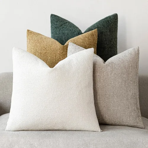 Vista 10 de 18x18 Fundas de almohada de chenilla, paquete de 4, serie neutra beige/marrón