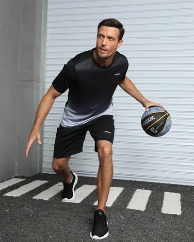 Vista 4 de SIENDIU Conjuntos de entrenamiento para hombre, ropa atlética, camisas, pantalones cortos, paquete de 3 unidades, baloncesto, correr, gimnasio