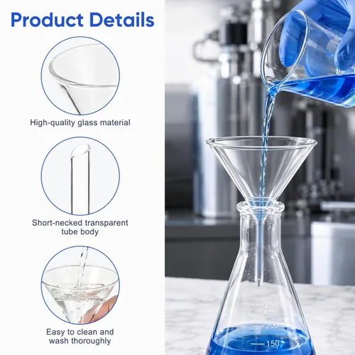 Vista 3 de Embudos de alimentación de química analítica de cristalería, embudos de borosilicato, laboratorios, experimentos científicos, uso de cocina