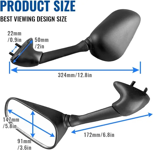 Vista 3 de Three T Espejo retrovisor negro de repuesto para Yamaha YZF R1 R6 2001 2002 2003