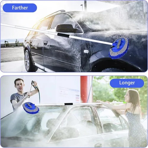Vista 4 de Cepillo de lavado de automóvil de 62 pulgadas con mango largo y cepillo de lavado de autos, kit de cepillo de limpieza de microfibra para automóvil