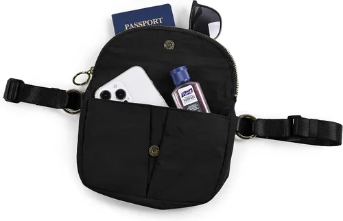 Vista 4 de ODODOS Mini bolsa cruzada de 1.2L con correa ajustable, bolsa de festival, riñonera para exteriores, entrenamiento, viajes y uso casual, Negro
