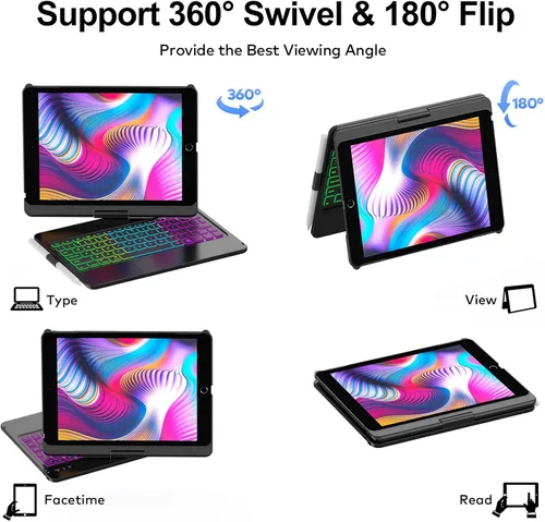 Vista 6 de HOTLIFE Funda de teclado para iPad 10.2 de 9ª/8ª/7ª generación, teclado táctil para iPad de 9ª generación, 8ª generación, 7ª generación, funda Negro